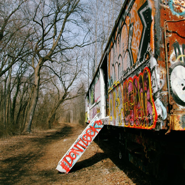 graffiti on an abandoned train car