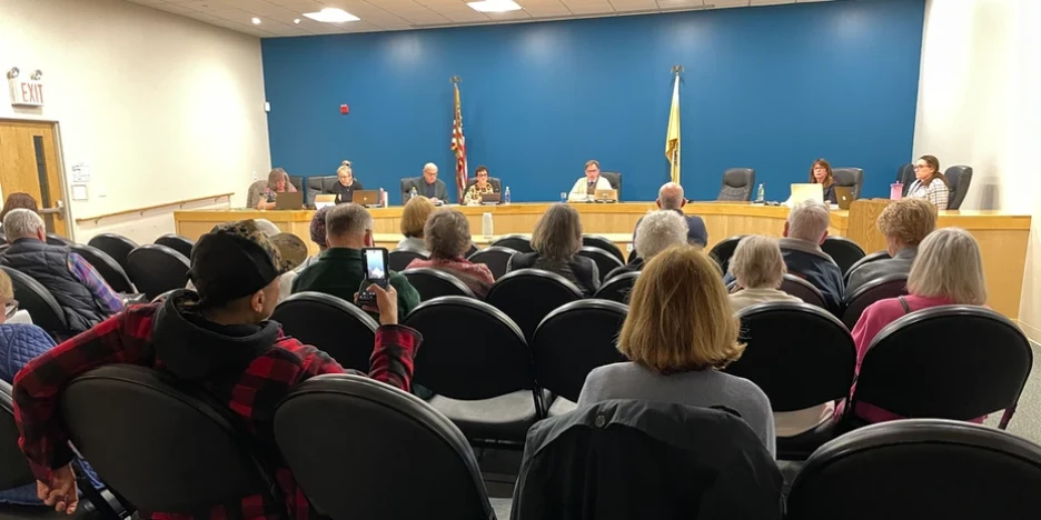 city council sitting before an engaged group of residents