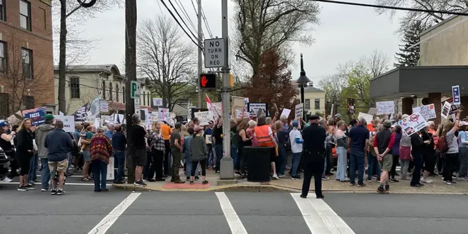 protesters line North Union Street in Lambertvillle