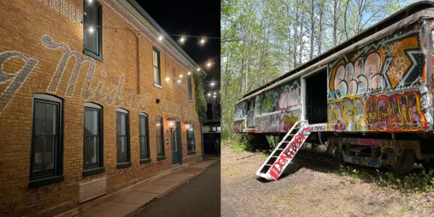 a cool alley and a graffiti train