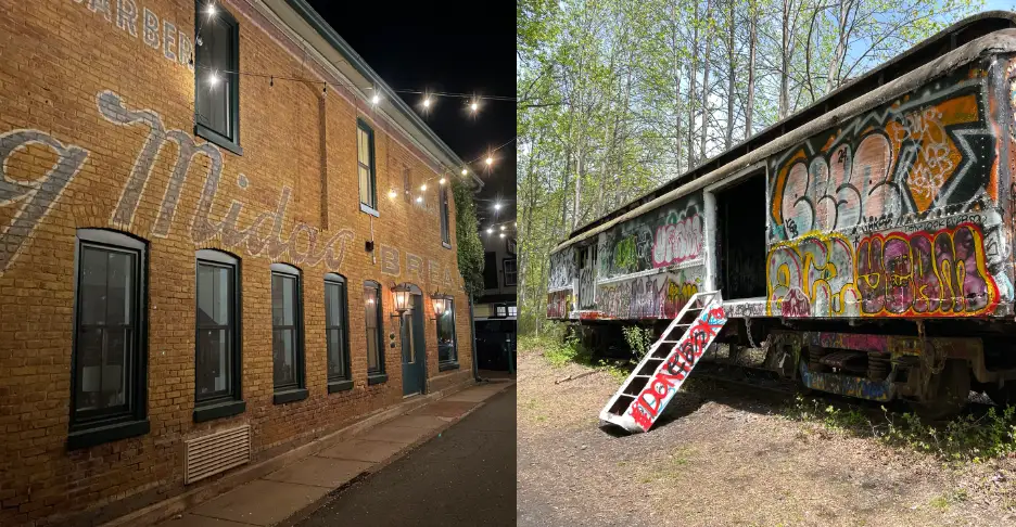 a cool alley and a graffiti train