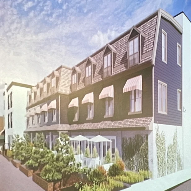 a view from the canal of the hotel that will replace Finkles