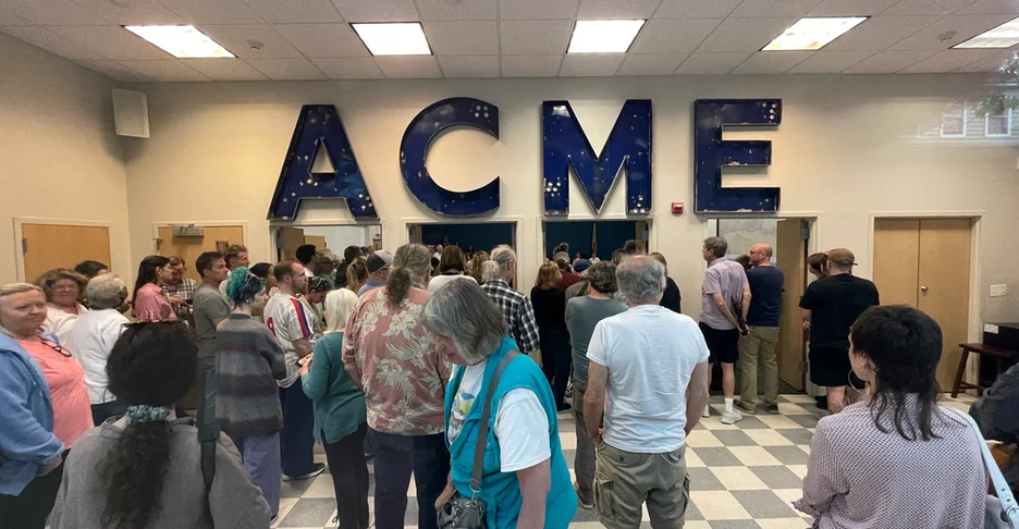 neighbors gathered in the lobby to listen 
