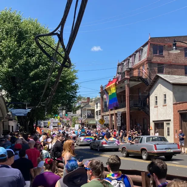 a crowded parade in New Hope