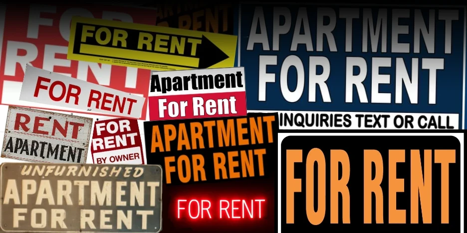 a collage of many “for rent” signs