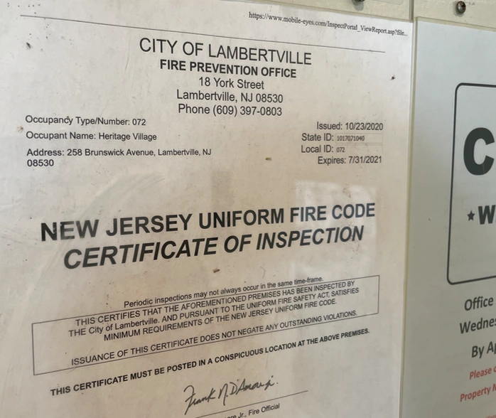 a certificate of inspection that expired in 2021