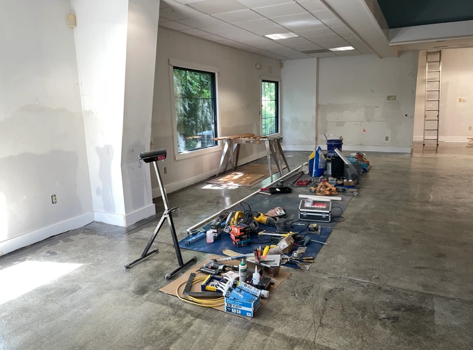 tools line the empty floor inside of Invertase Brewery in Lambertville