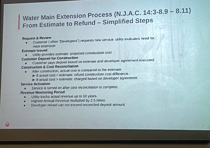 a slide with lots of text on it, explaining the overall process for installing city water
