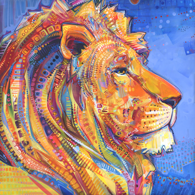 a colorful painting of a lioness