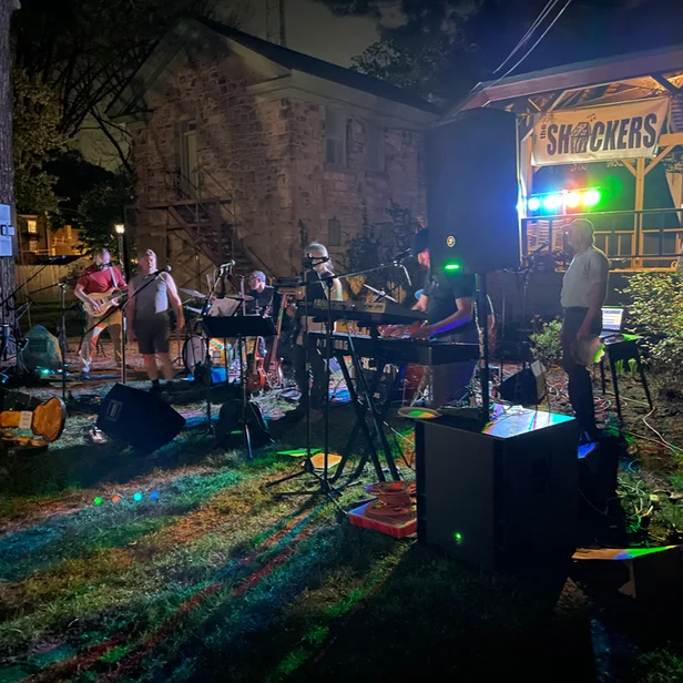 The Shackers performing music in the park