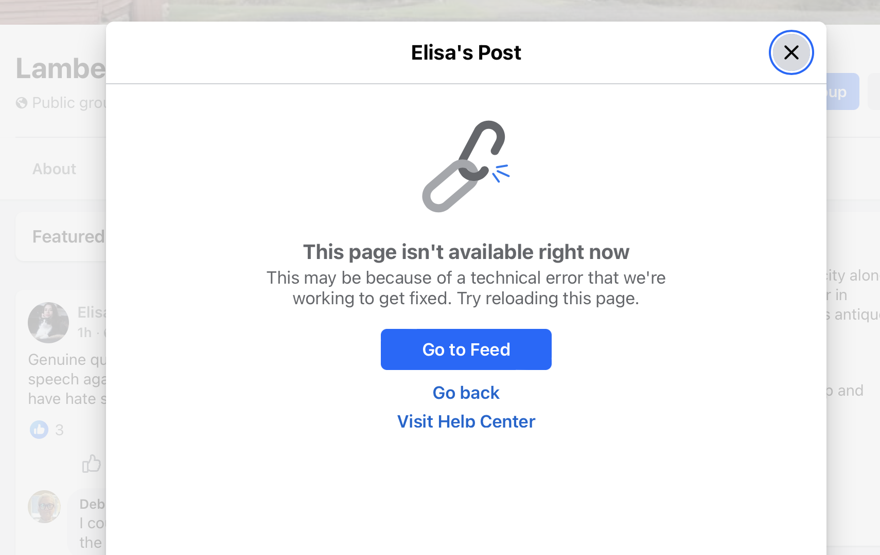 this page isn't available right now this may be because of a technical error that we're working to get fixed.