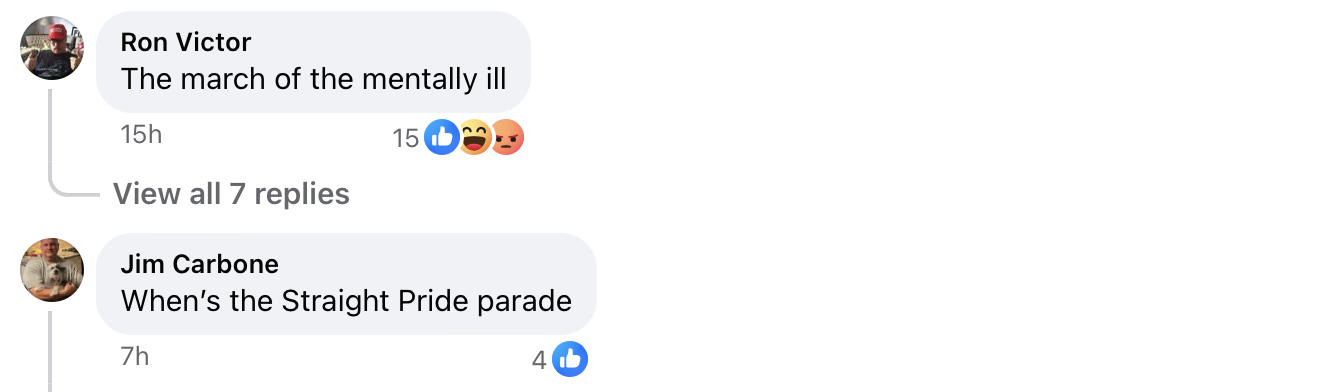 comment: the march of the mentally ill. comment: when’s the straight pride parade